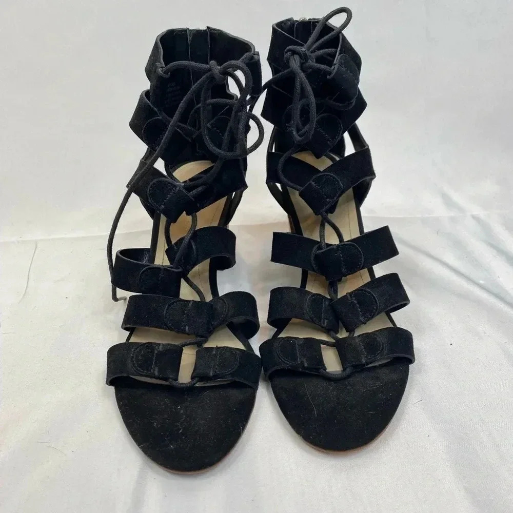 Marc Fisher Suede Lace Up Heels with Zipper Back - Picture 2 of 4